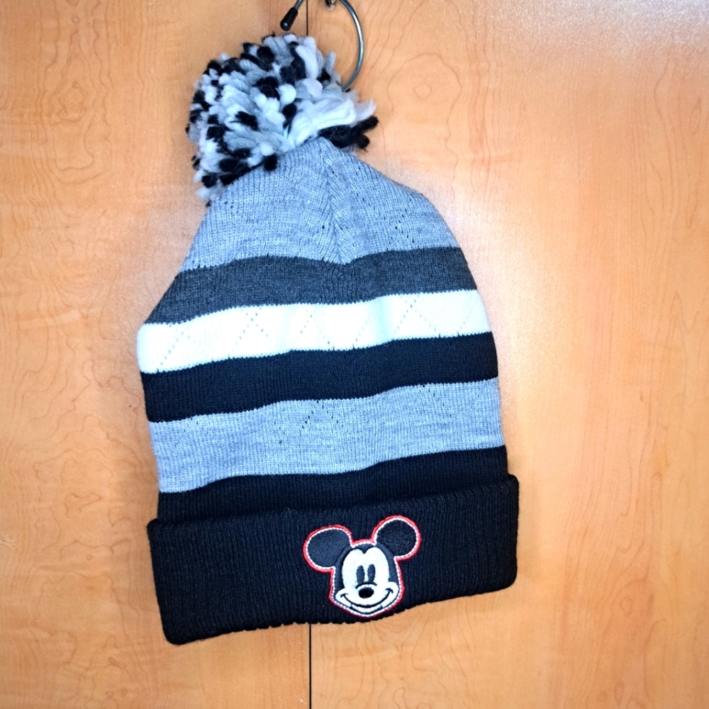 💥2/$10💥Mickey Mouse Pom-Pom Toque - Black and Gray 1 Size Fits All